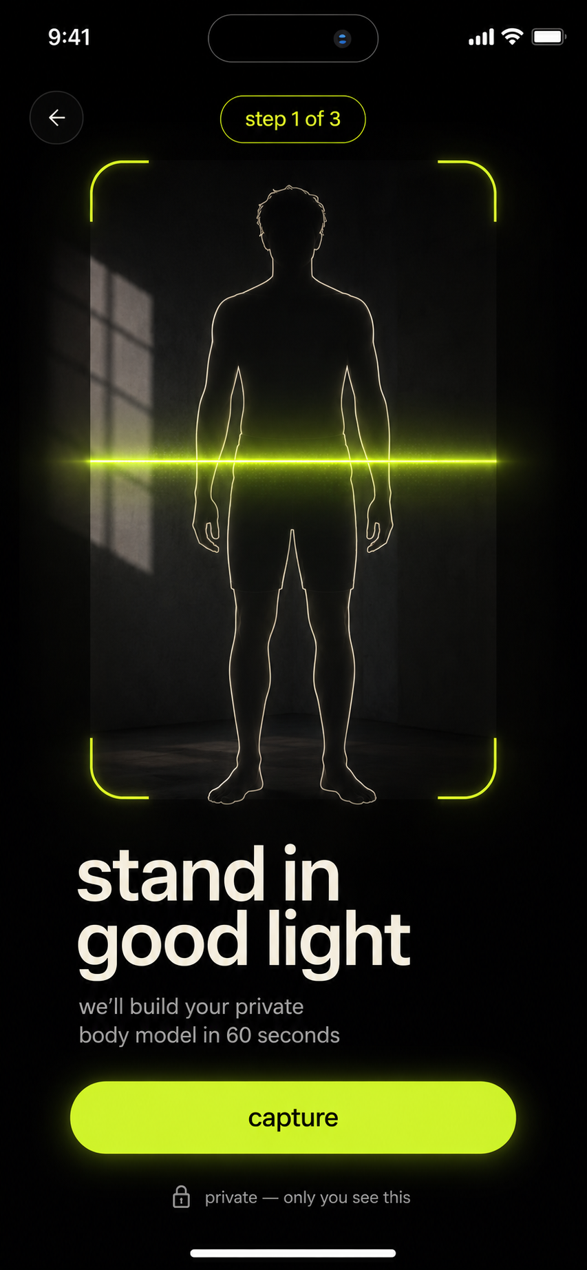 Body scan onboarding screen